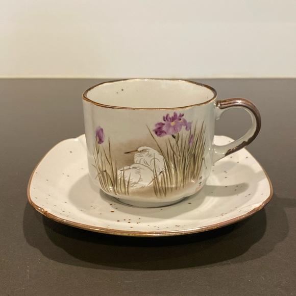 Japan Other - FREE ADD ON/Speckled Stoneware Cup Saucer Iris And Cranes Japan